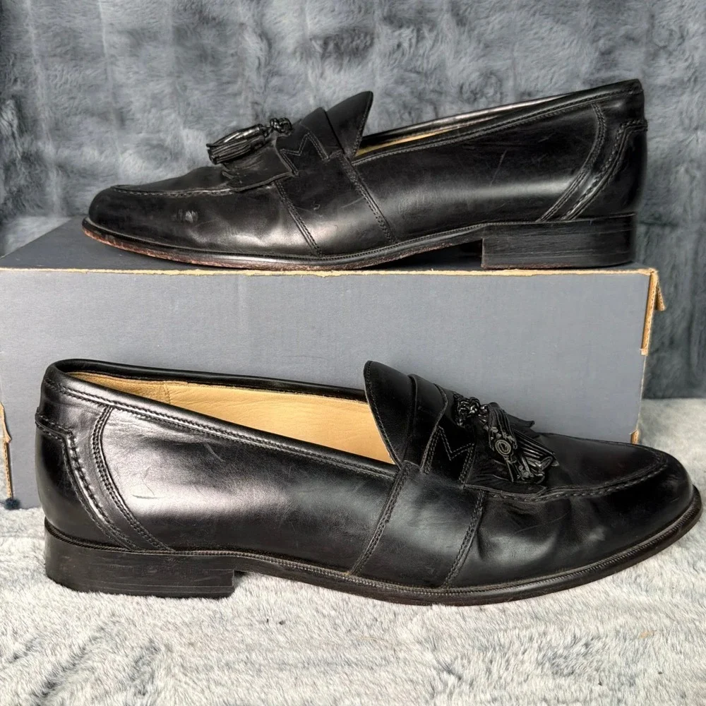 Johnston & Murphy Mens Black Leather Kiltie Tassel Loafers 11.5M 15-1979